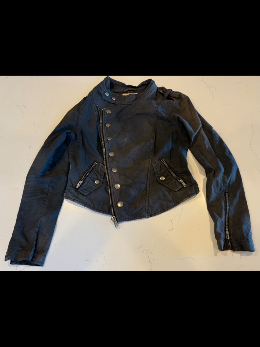 Urban Outfitters 1970 Worldwide Black Cotton Moto Jacket Women’s XS Y2K